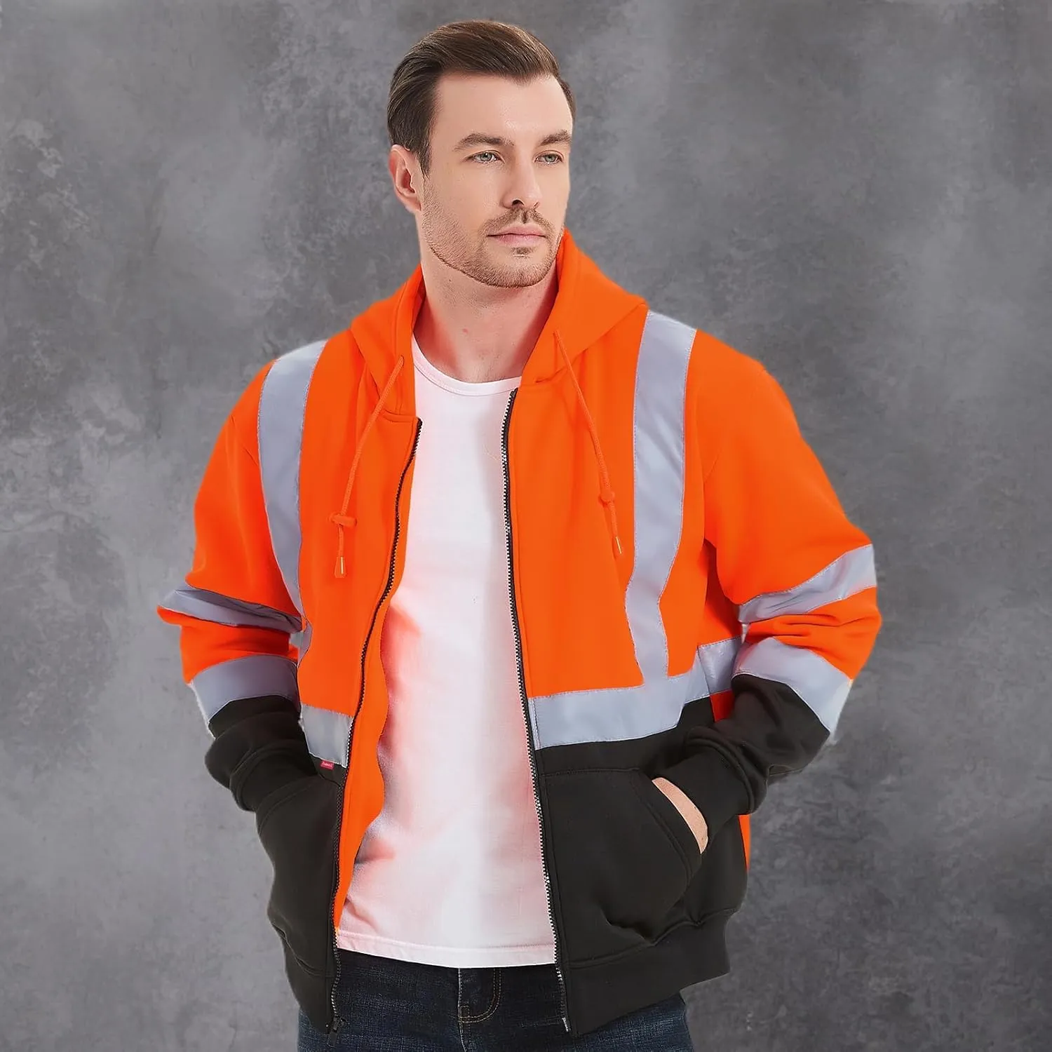ProtectX Hi Vis Hoodie for Men Women High Visibility Safety Sweatshirt Reflective with Pockets for Construction Work Class 3