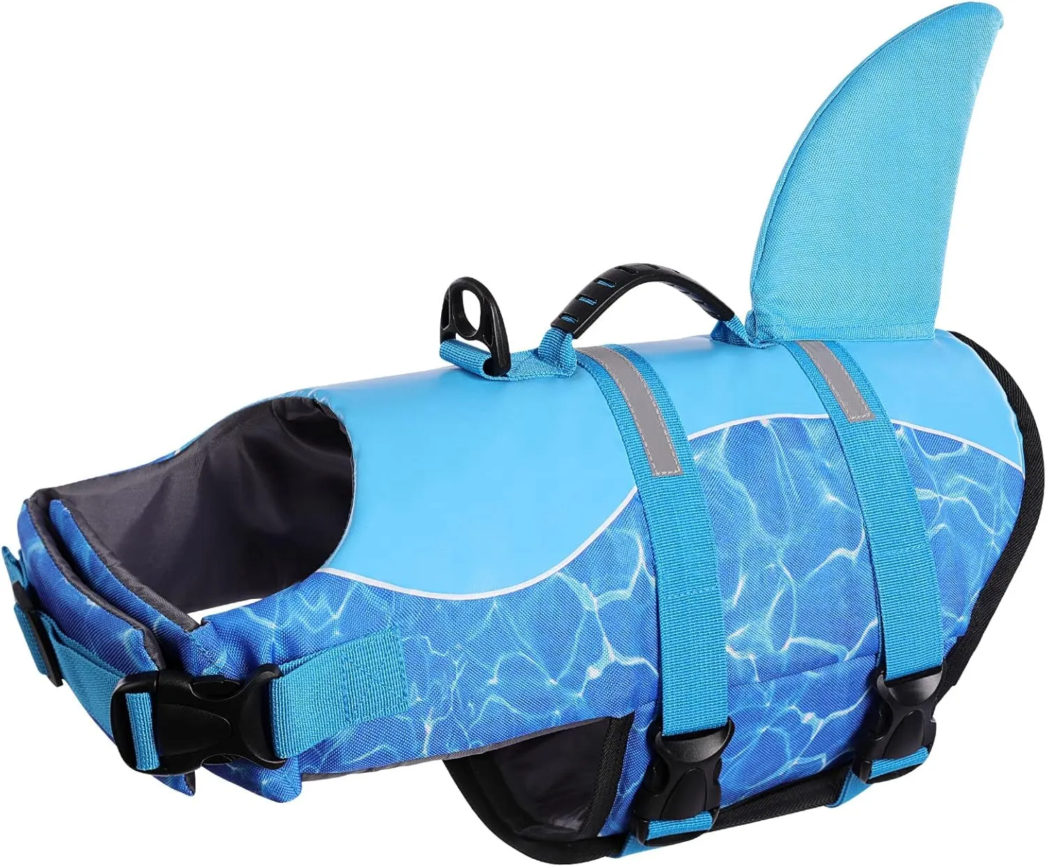 Queenmore Shark Dog Life Jacket - High Buoyant Swimming Vest, Adjustable Easy-On for Small, Medium, Large Dogs (Blue, M)