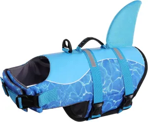 Queenmore Shark Dog Life Jacket - High Buoyant Swimming Vest, Adjustable Easy-On for Small, Medium, Large Dogs (Blue, M)