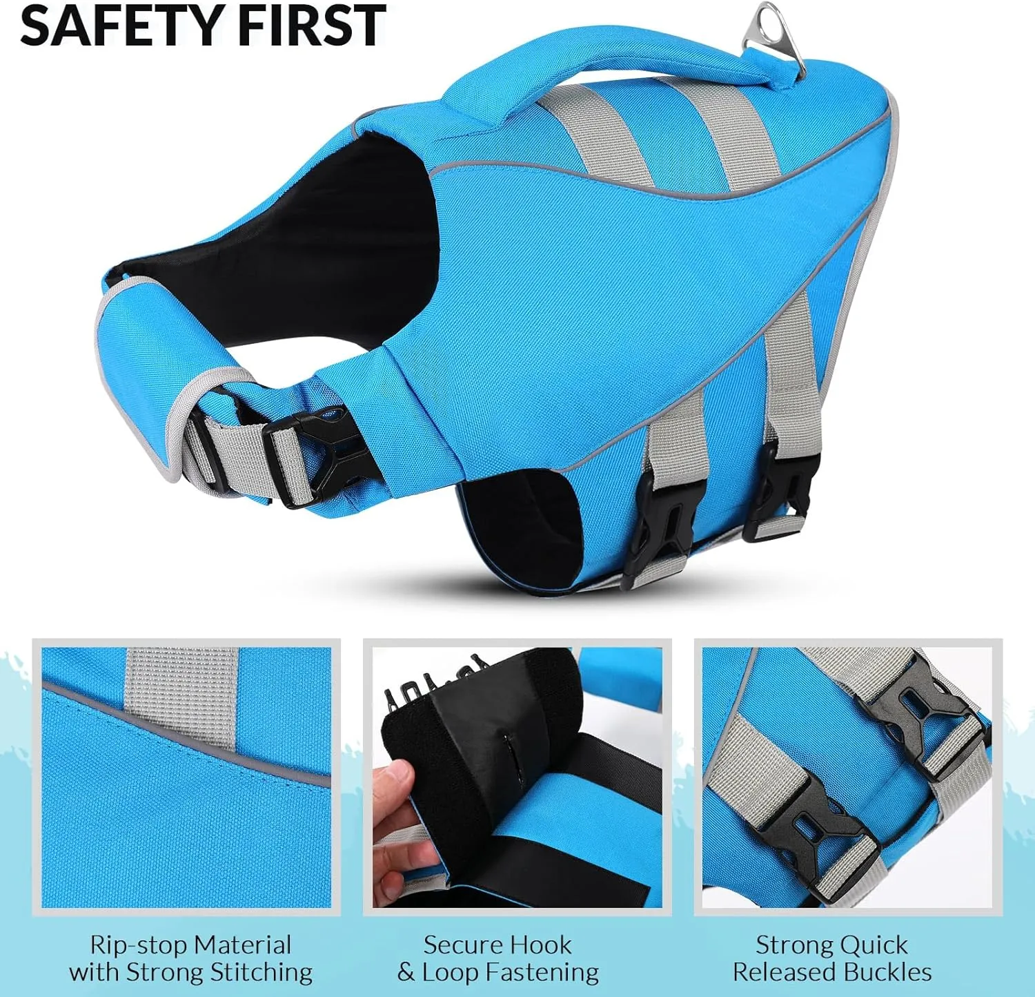 Queenmore Small Dog Life Jacket, Dog Life Vest for Swimming Boating, Puppy Life Jackets for Small Dogs, Ripstop Pet Life Vests with Rescue Handle Leash Hole, Safety Water Floating Vest, Hi-Vis Blue
