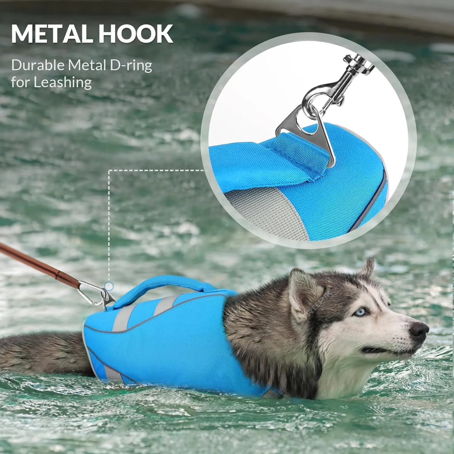 Queenmore Small Dog Life Jacket, Dog Life Vest for Swimming Boating, Puppy Life Jackets for Small Dogs, Ripstop Pet Life Vests with Rescue Handle Leash Hole, Safety Water Floating Vest, Hi-Vis Blue