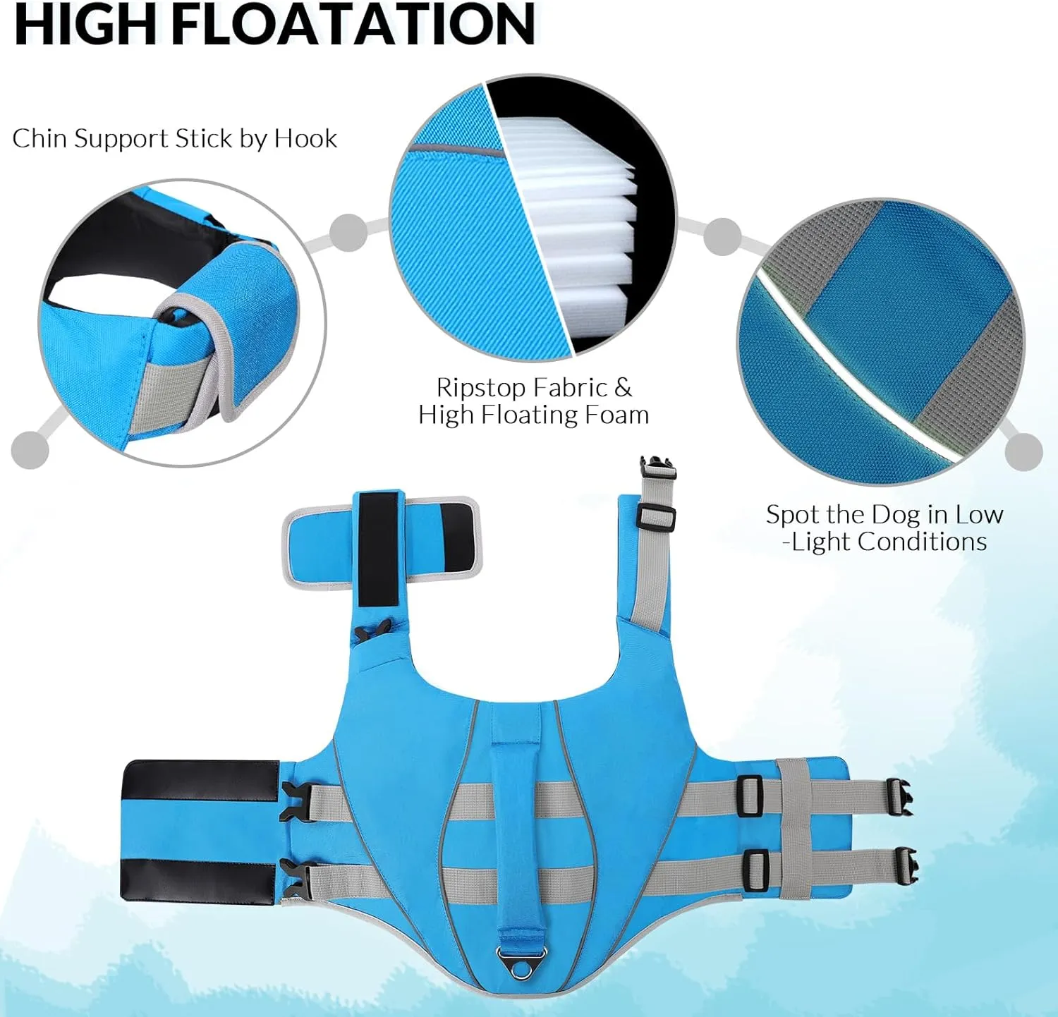 Queenmore Small Dog Life Jacket, Dog Life Vest for Swimming Boating, Puppy Life Jackets for Small Dogs, Ripstop Pet Life Vests with Rescue Handle Leash Hole, Safety Water Floating Vest, Hi-Vis Blue