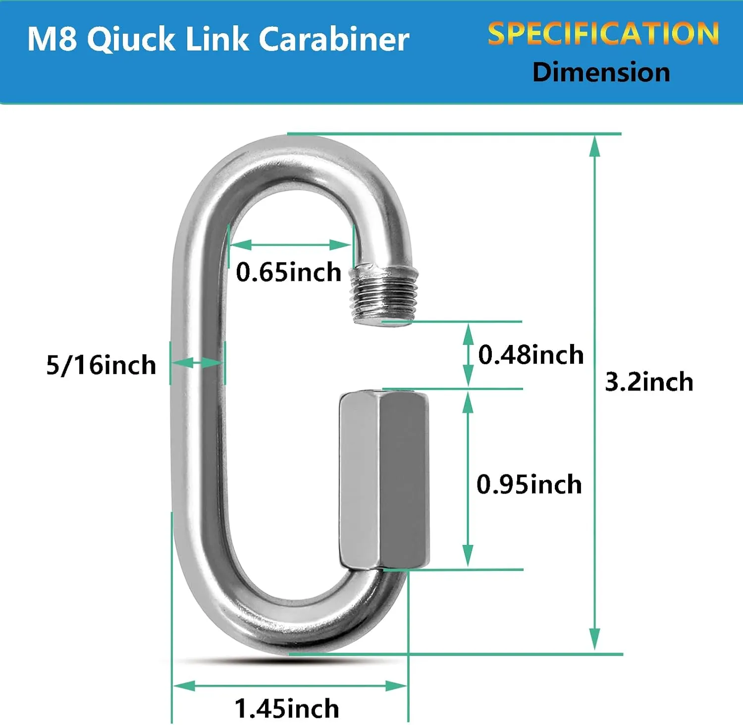 Quick Links, Chain Links Connector, 620lbs Capacity Heavy Duty Carabiner Clips, Galvanized Thread Quick Link Hardware for Safety Chain Swing Gym Hammock, Screw Lock Oval Locking Carabiner