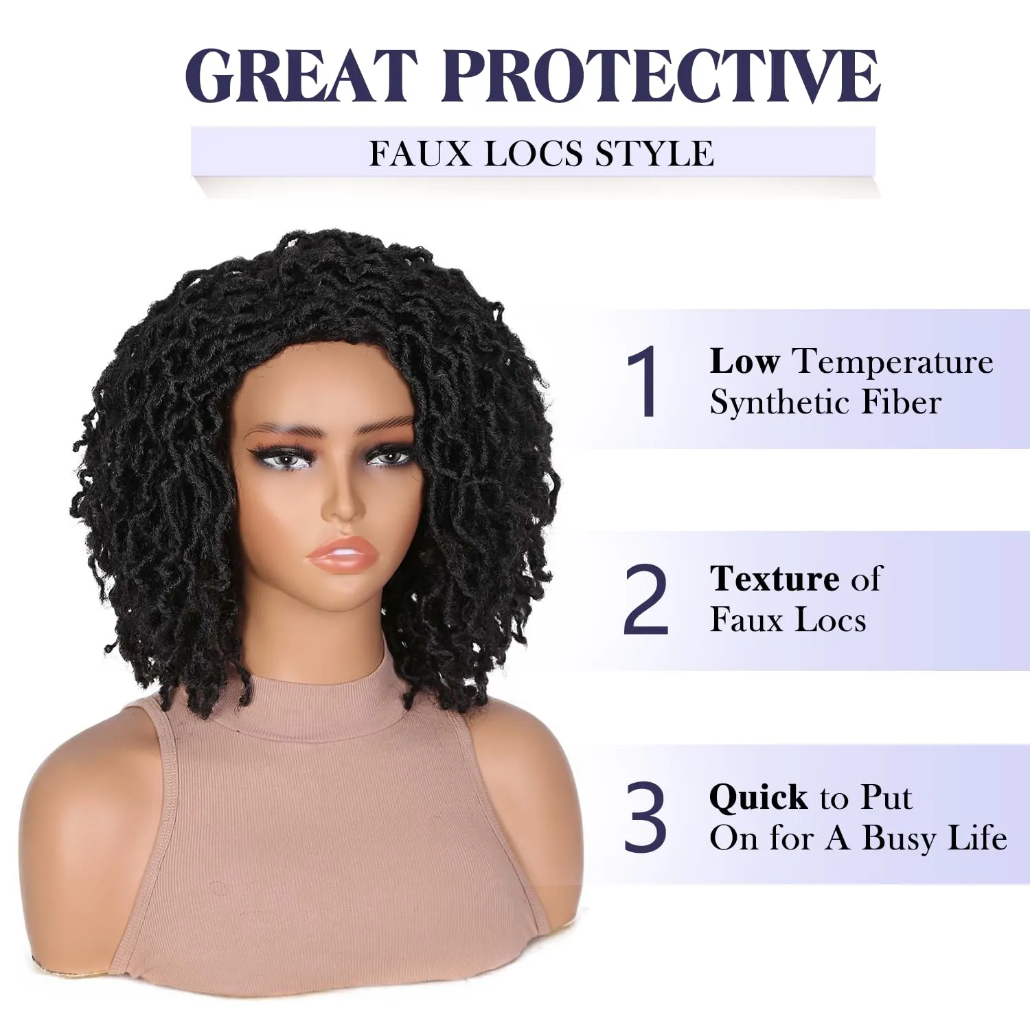 Quick Wig Short Braided Wig Soft Faux Locs Wigs Afro Curly Braids Synthetic Hair Natural Black Curly Dreadlock Wigs for Balck Women (1B)