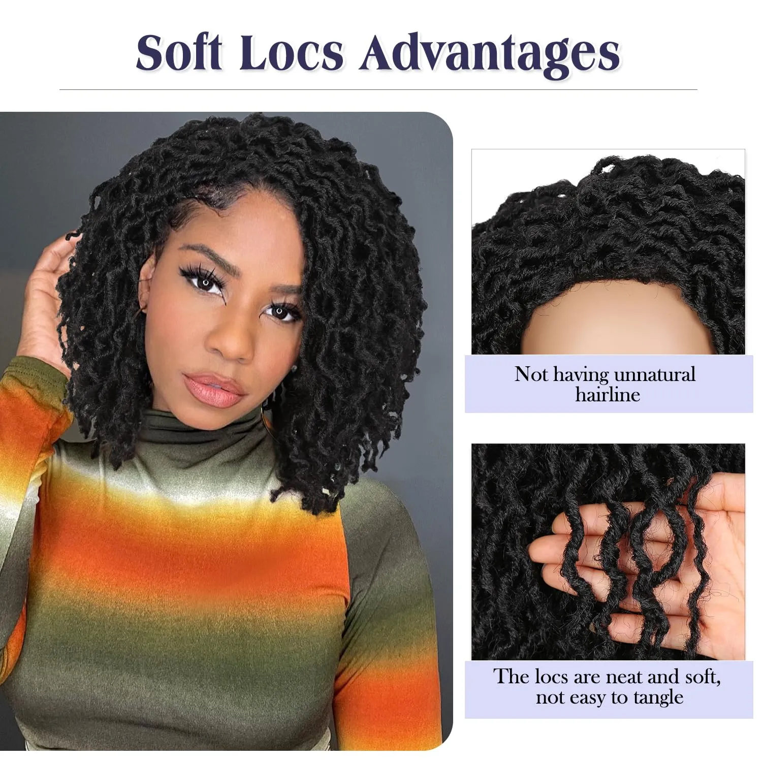 Quick Wig Short Braided Wig Soft Faux Locs Wigs Afro Curly Braids Synthetic Hair Natural Black Curly Dreadlock Wigs for Balck Women (1B)
