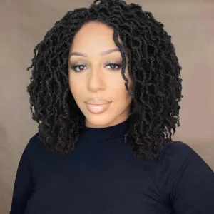 Quick Wig Short Braided Wig Soft Faux Locs Wigs Afro Curly Braids Synthetic Hair Natural Black Curly Dreadlock Wigs for Balck Women (1B)