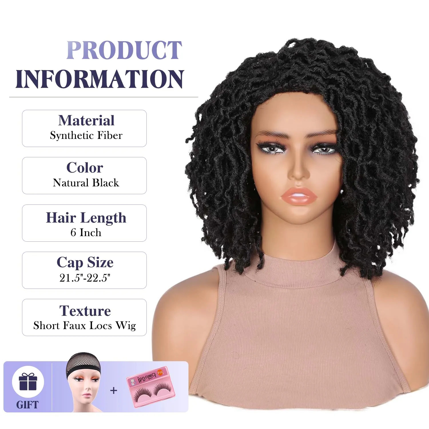 Quick Wig Short Braided Wig Soft Faux Locs Wigs Afro Curly Braids Synthetic Hair Natural Black Curly Dreadlock Wigs for Balck Women (1B)