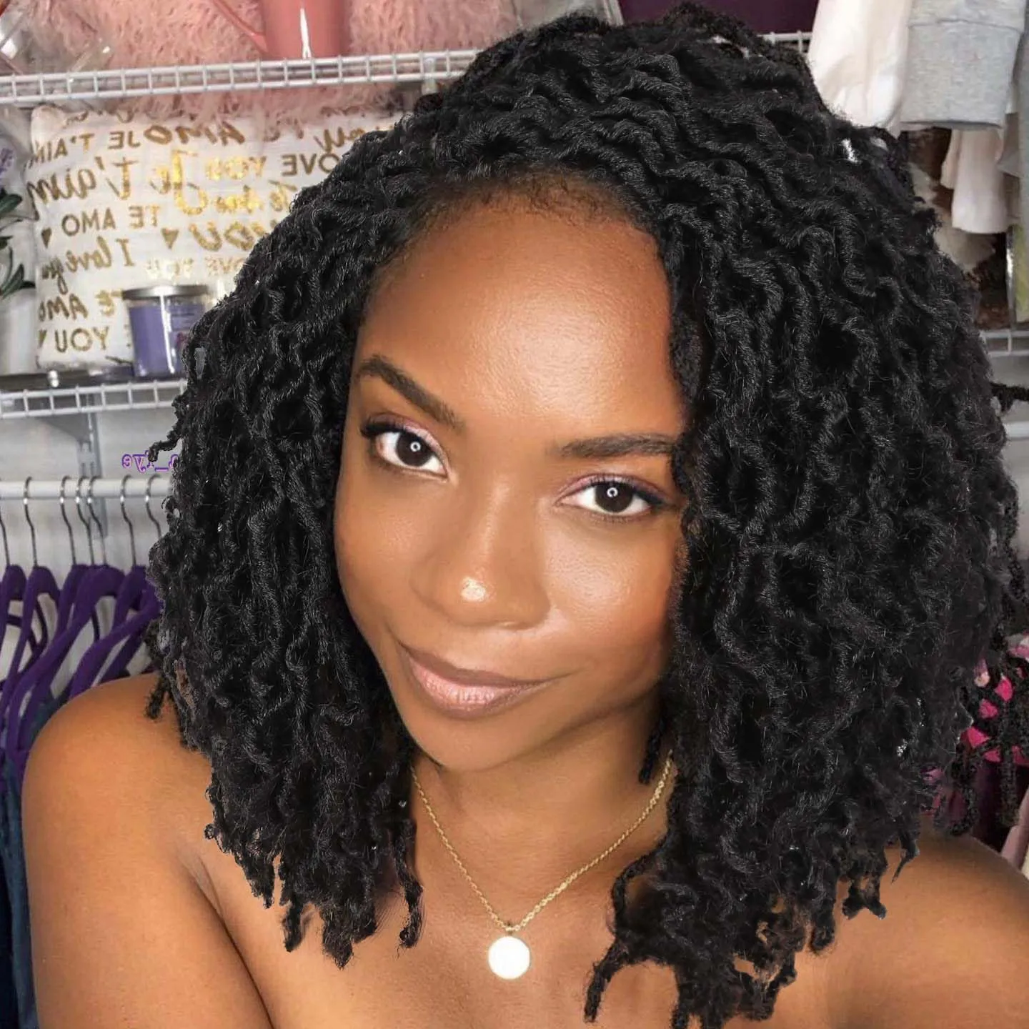 Quick Wig Short Braided Wig Soft Faux Locs Wigs Afro Curly Braids Synthetic Hair Natural Black Curly Dreadlock Wigs for Balck Women (1B)