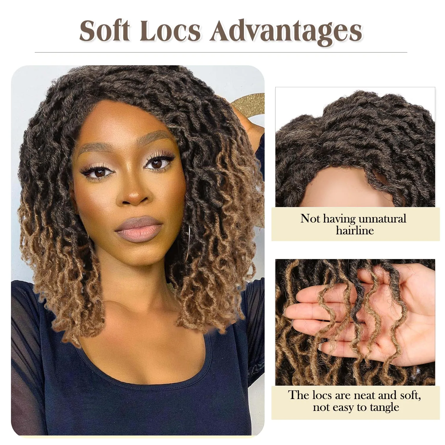Quick Wig Short Braided Wig Soft Faux Locs Wigs Afro Curly Braids Synthetic Hair Ombre Blonde Curly Dreadlock Wigs for Balck Women (1B/27#)