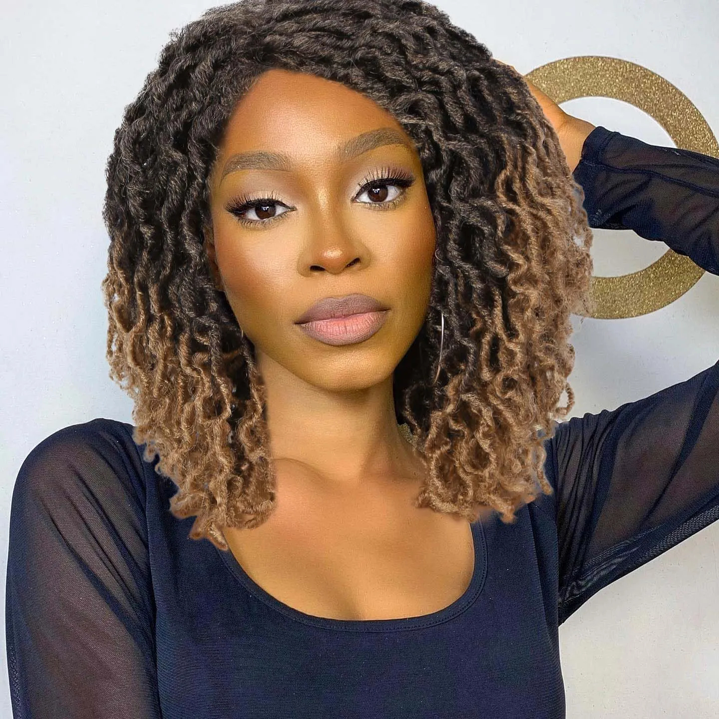 Quick Wig Short Braided Wig Soft Faux Locs Wigs Afro Curly Braids Synthetic Hair Ombre Blonde Curly Dreadlock Wigs for Balck Women (1B/27#)