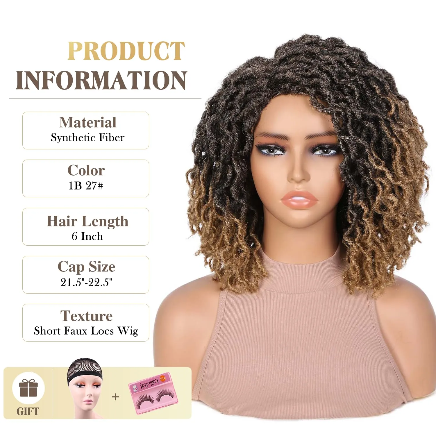 Quick Wig Short Braided Wig Soft Faux Locs Wigs Afro Curly Braids Synthetic Hair Ombre Blonde Curly Dreadlock Wigs for Balck Women (1B/27#)