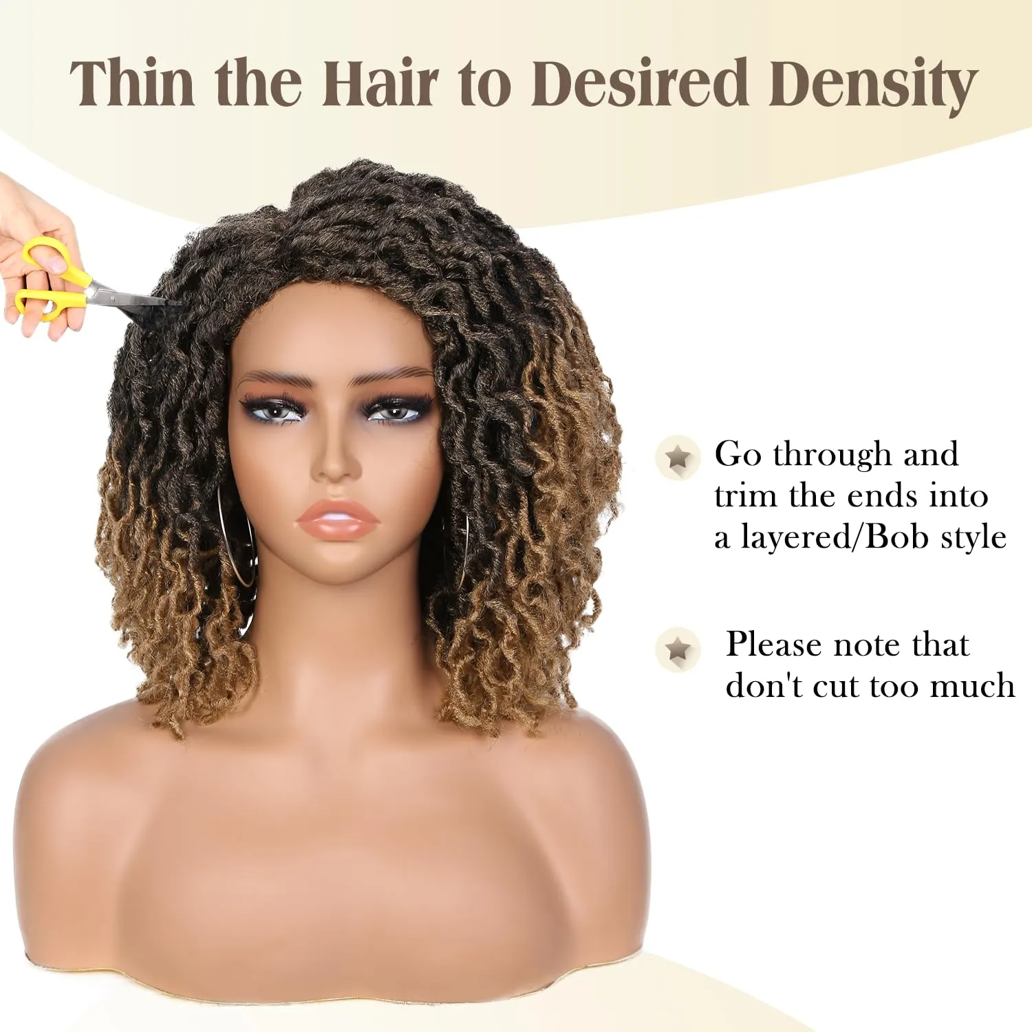Quick Wig Short Braided Wig Soft Faux Locs Wigs Afro Curly Braids Synthetic Hair Ombre Blonde Curly Dreadlock Wigs for Balck Women (1B/27#)