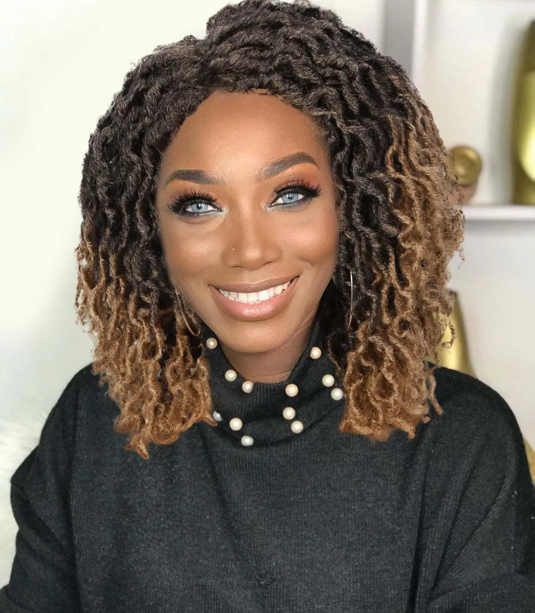 Quick Wig Short Braided Wig Soft Faux Locs Wigs Afro Curly Braids Synthetic Hair Ombre Blonde Curly Dreadlock Wigs for Balck Women (1B/27#)