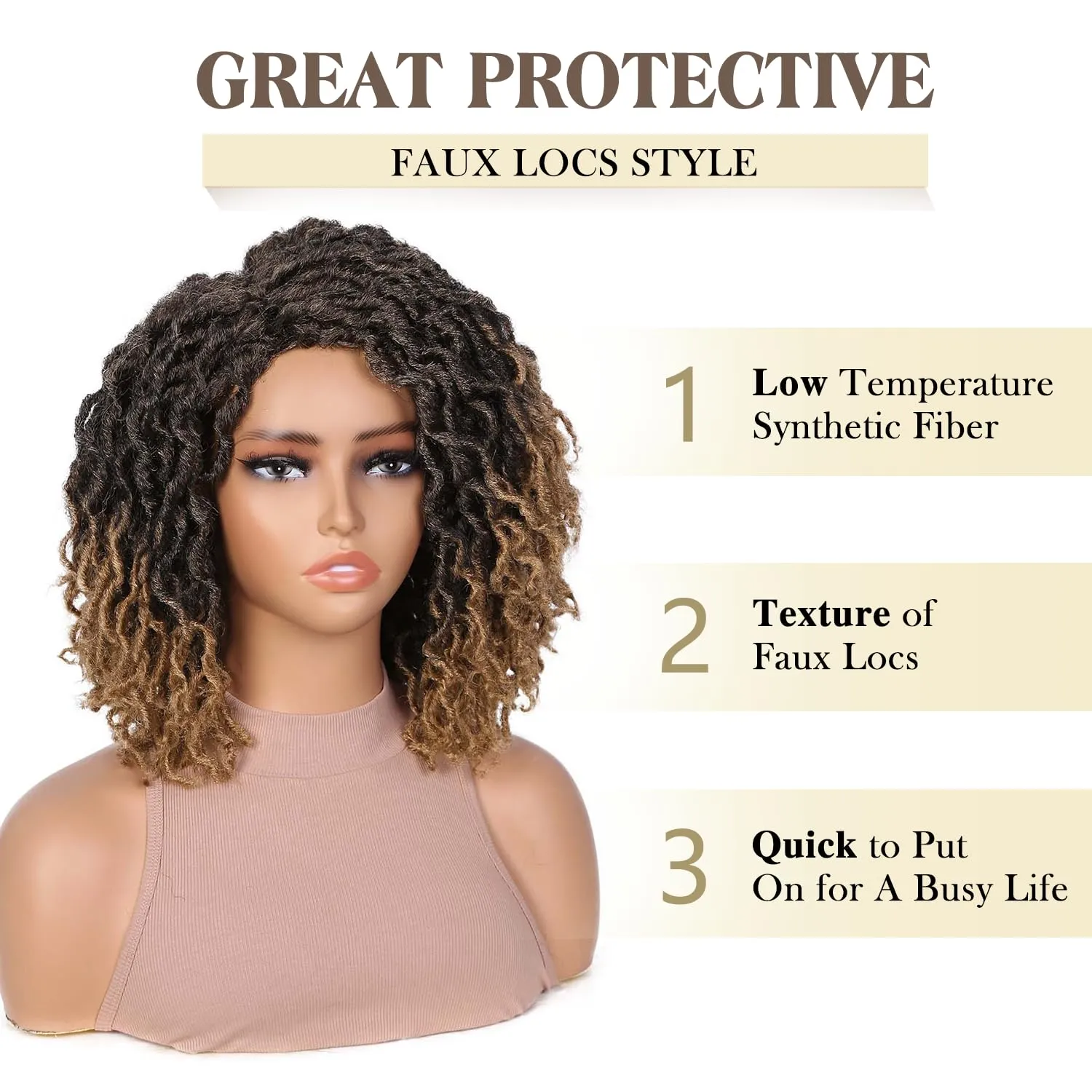 Quick Wig Short Braided Wig Soft Faux Locs Wigs Afro Curly Braids Synthetic Hair Ombre Blonde Curly Dreadlock Wigs for Balck Women (1B/27#)
