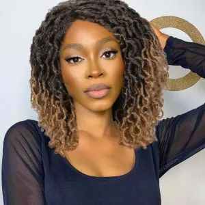 Quick Wig Short Braided Wig Soft Faux Locs Wigs Afro Curly Braids Synthetic Hair Ombre Blonde Curly Dreadlock Wigs for Balck Women (1B/27#)