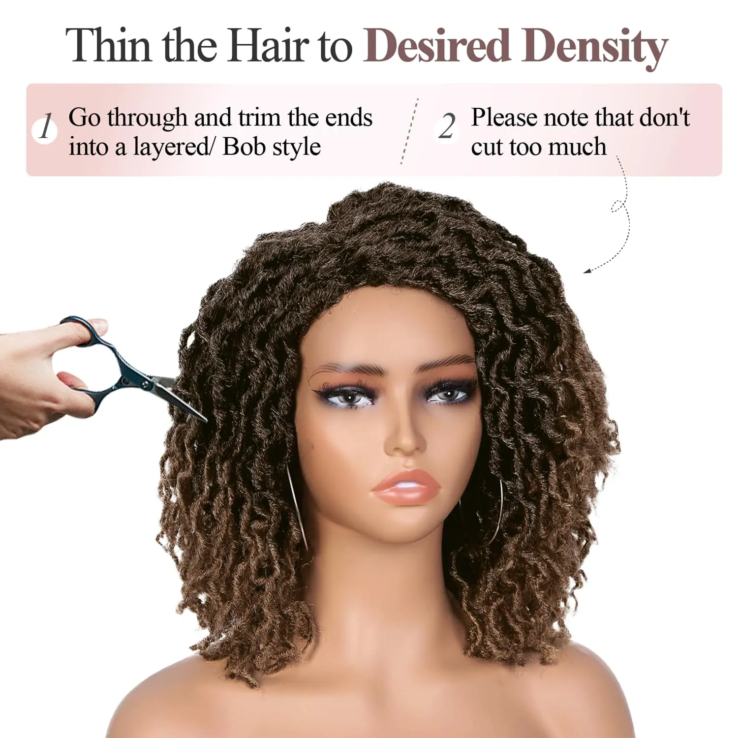Quick Wig Short Braided Wig Soft Faux Locs Wigs Afro Curly Braids Synthetic Hair Ombre Brown Curly Dreadlock Wigs for Balck Women (1B/30#)