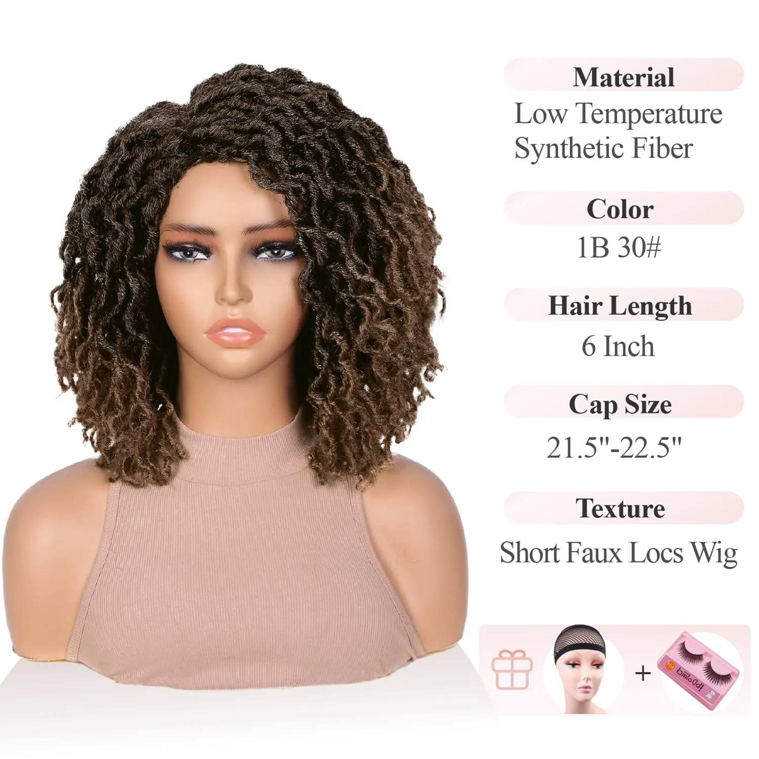 Quick Wig Short Braided Wig Soft Faux Locs Wigs Afro Curly Braids Synthetic Hair Ombre Brown Curly Dreadlock Wigs for Balck Women (1B/30#)