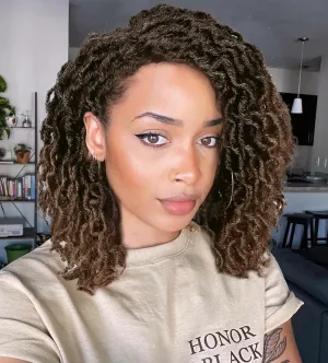 Quick Wig Short Braided Wig Soft Faux Locs Wigs Afro Curly Braids Synthetic Hair Ombre Brown Curly Dreadlock Wigs for Balck Women (1B/30#)
