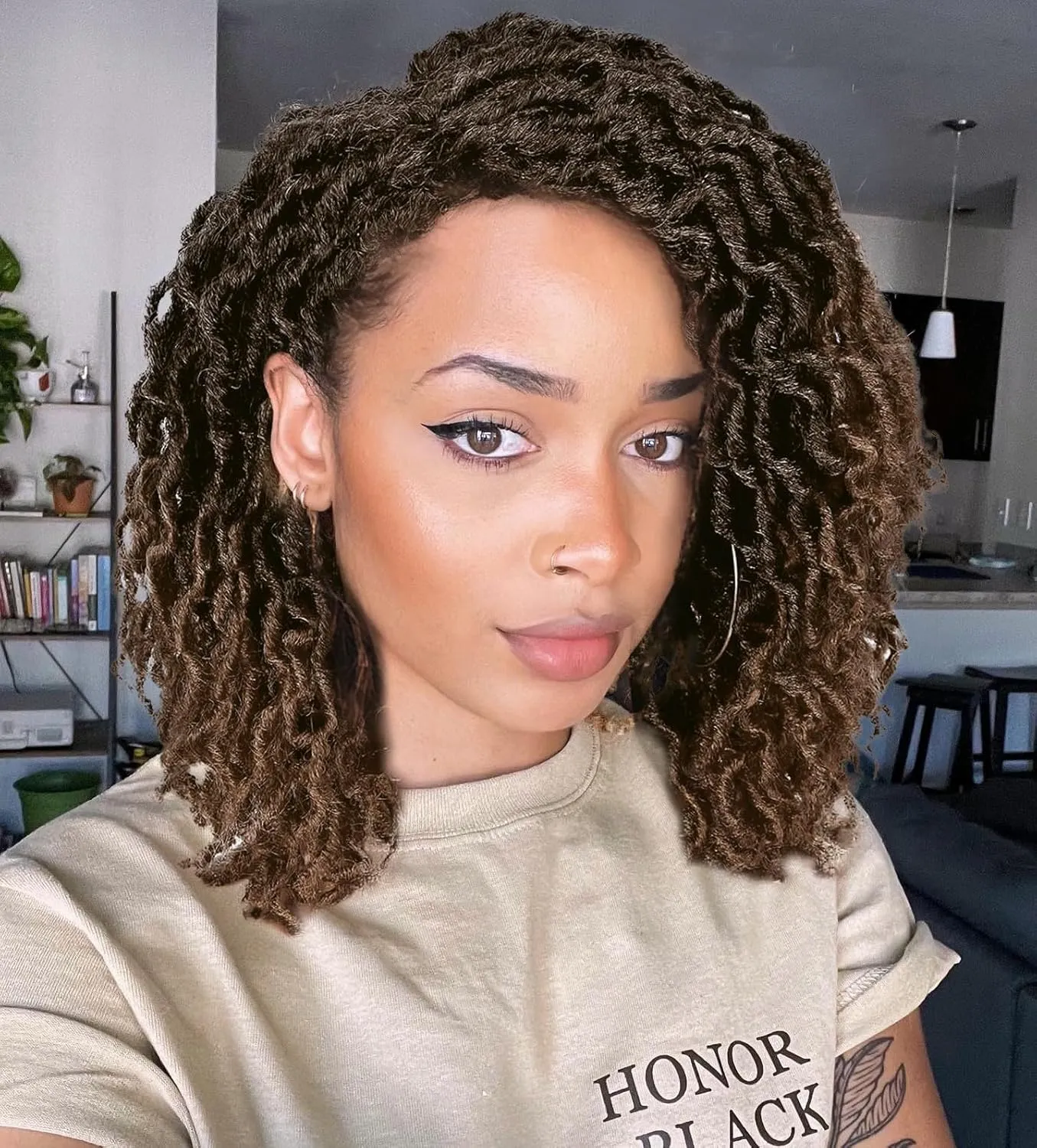 Quick Wig Short Braided Wig Soft Faux Locs Wigs Afro Curly Braids Synthetic Hair Ombre Brown Curly Dreadlock Wigs for Balck Women (1B/30#)