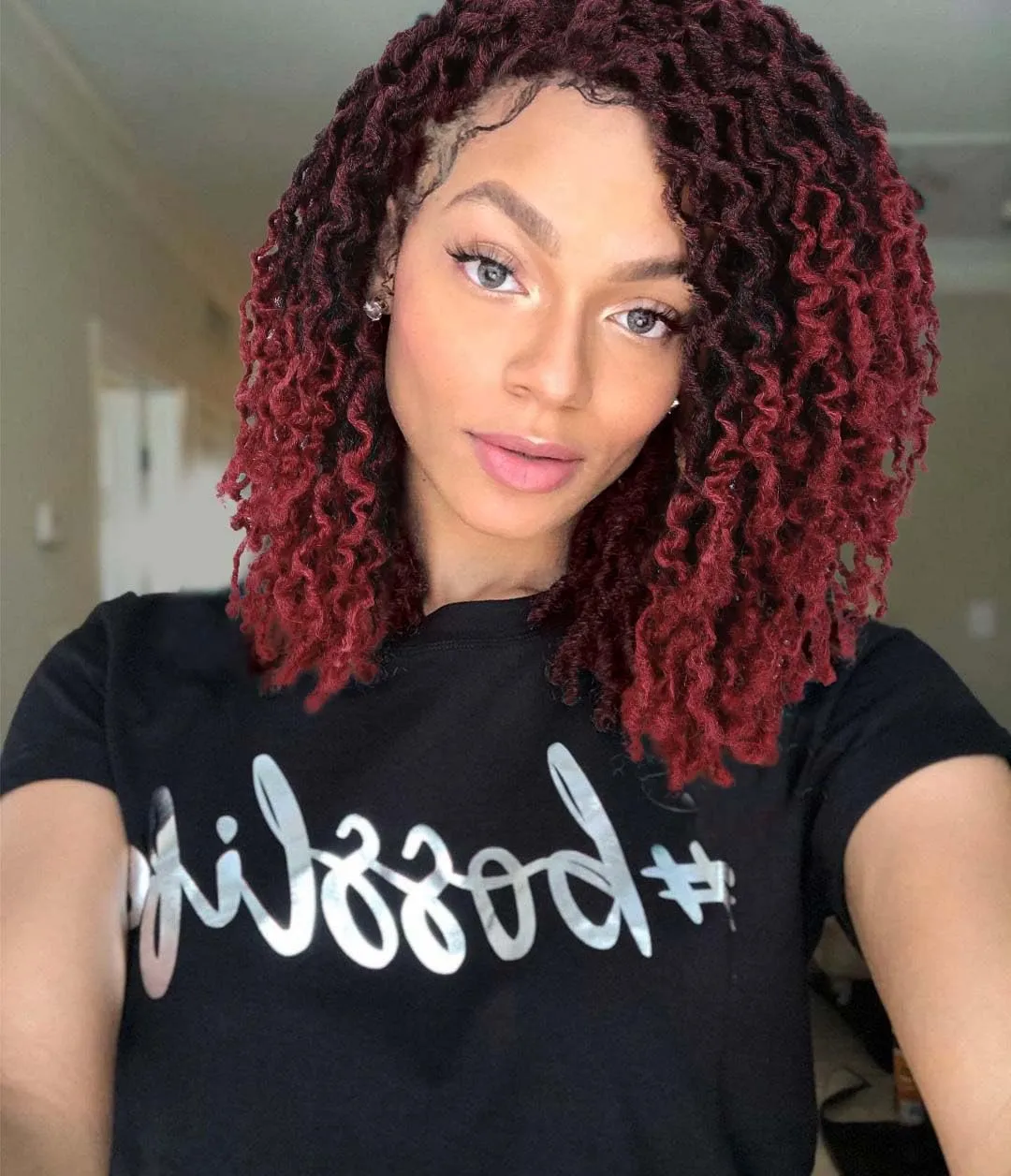 Quick Wig Short Braided Wig Soft Faux Locs Wigs Afro Curly Braids Synthetic Hair Ombre Burgundy Curly Twist Dreadlock Wigs for Balck Women (1B/BUG)