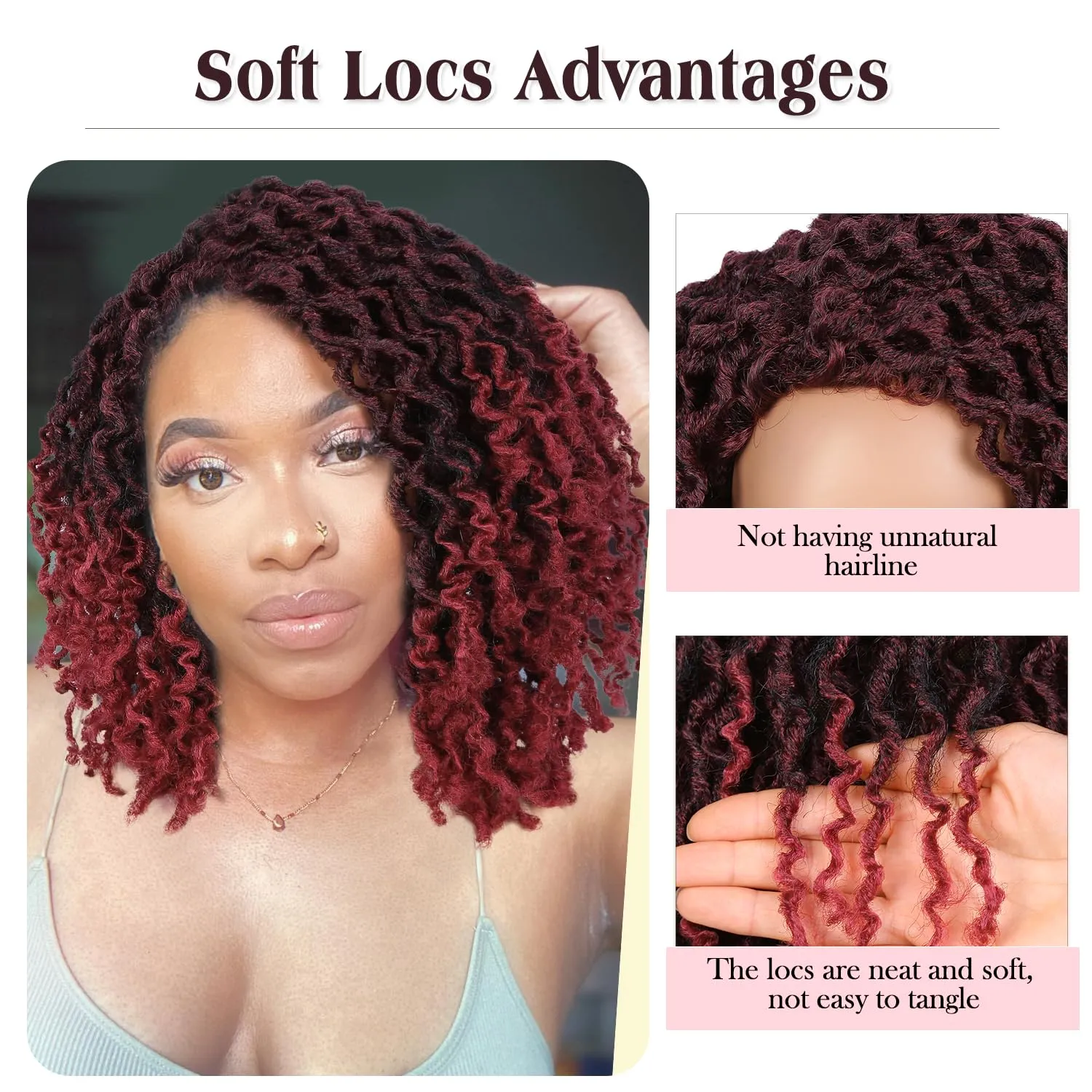 Quick Wig Short Braided Wig Soft Faux Locs Wigs Afro Curly Braids Synthetic Hair Ombre Burgundy Curly Twist Dreadlock Wigs for Balck Women (1B/BUG)