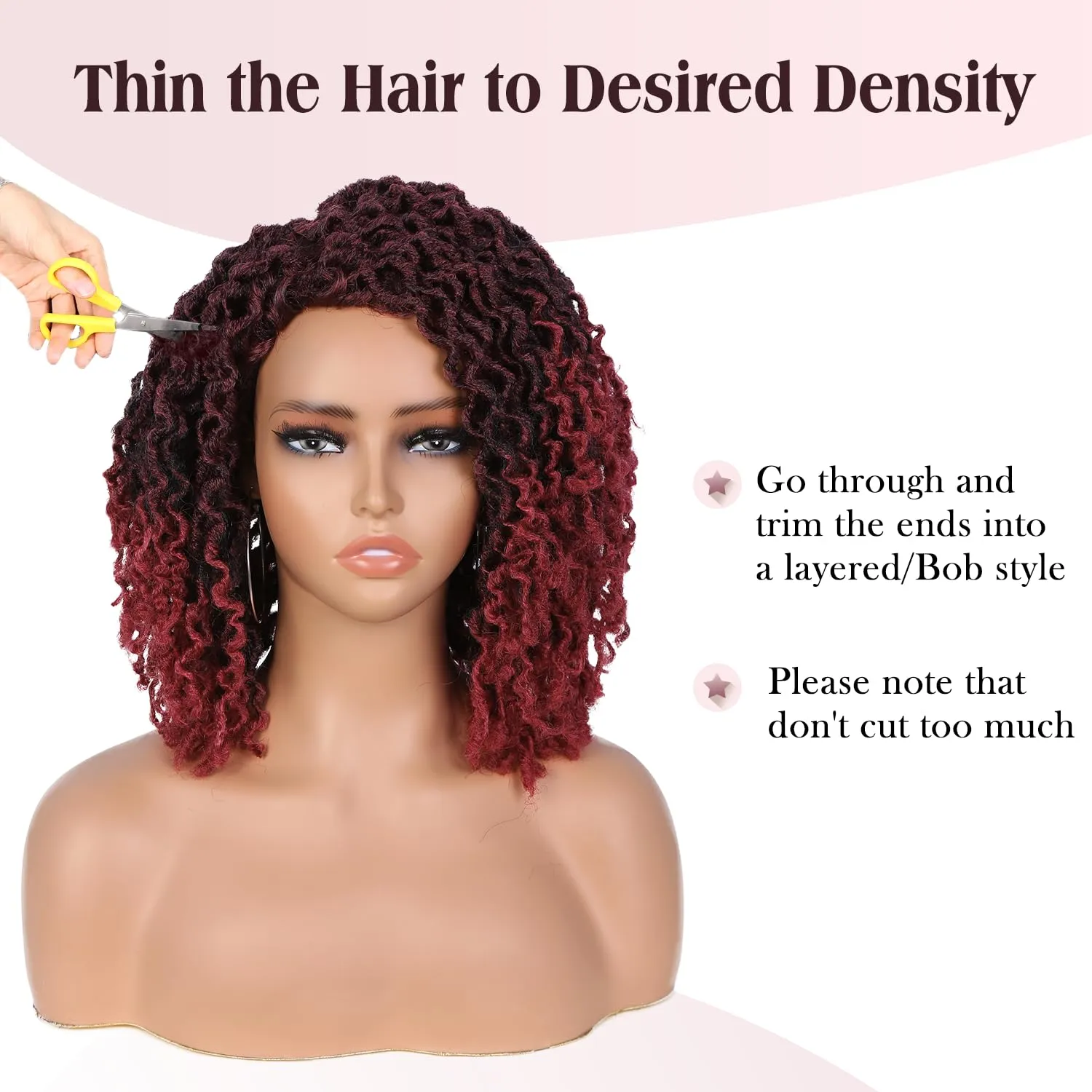 Quick Wig Short Braided Wig Soft Faux Locs Wigs Afro Curly Braids Synthetic Hair Ombre Burgundy Curly Twist Dreadlock Wigs for Balck Women (1B/BUG)