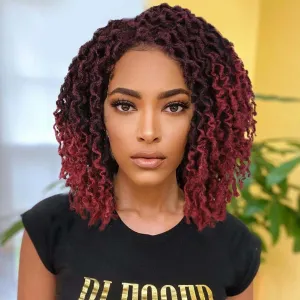 Quick Wig Short Braided Wig Soft Faux Locs Wigs Afro Curly Braids Synthetic Hair Ombre Burgundy Curly Twist Dreadlock Wigs for Balck Women (1B/BUG)