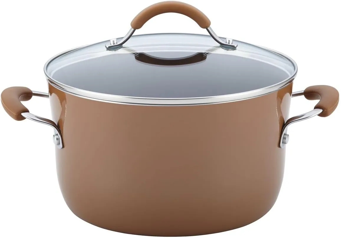 Rachael Ray Cucina Nonstick Cookware Pots and Pans Set, 12 Piece, Mushroom Brown