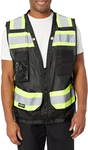 Radians Type O Class 1 Heavy Duty Surveyor Safety Vest with Zipper, Black, 3X