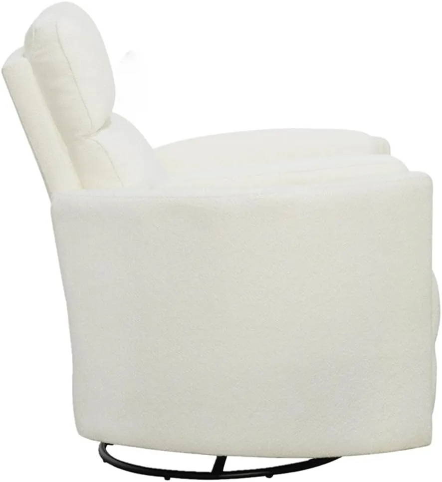 Radius Contemporary Chenille Fabric Power Swivel Glider Recliner with Luxurious Foam, USB Charger, Chaise-Style Footrest, 240-Degree Swivel, in Revel Oyster/White Finish