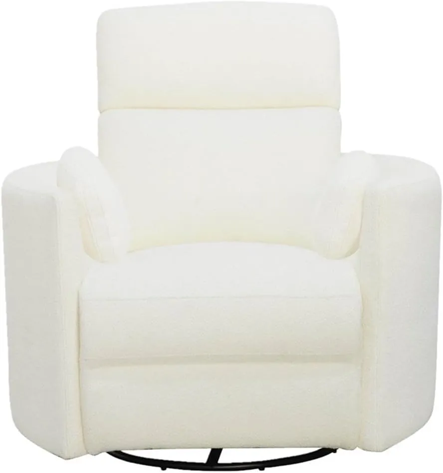 Radius Contemporary Chenille Fabric Power Swivel Glider Recliner with Luxurious Foam, USB Charger, Chaise-Style Footrest, 240-Degree Swivel, in Revel Oyster/White Finish