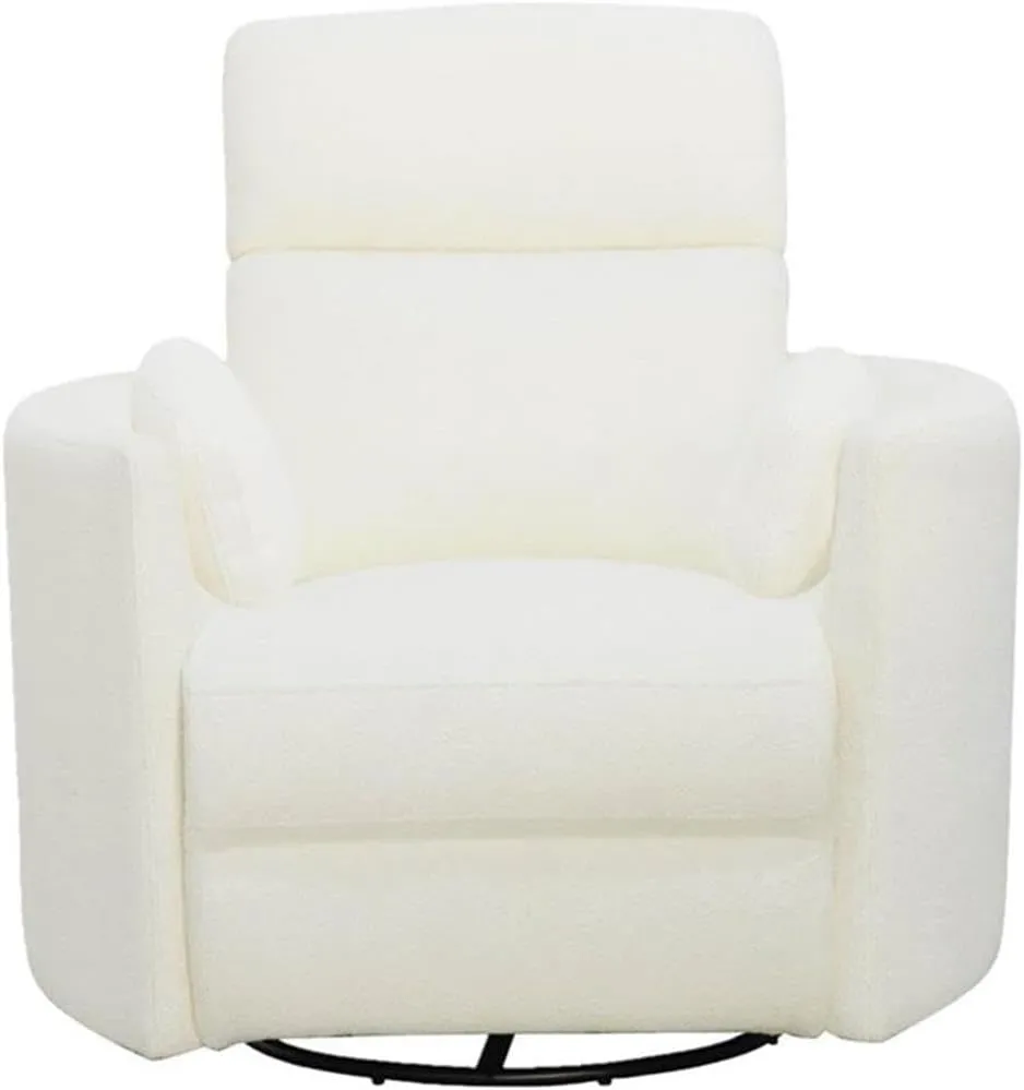 Radius Contemporary Chenille Fabric Power Swivel Glider Recliner with Luxurious Foam, USB Charger, Chaise-Style Footrest, 240-Degree Swivel, in Revel Oyster/White Finish