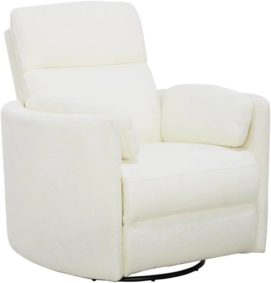 Radius Contemporary Chenille Fabric Power Swivel Glider Recliner with Luxurious Foam, USB Charger, Chaise-Style Footrest, 240-Degree Swivel, in Revel Oyster/White Finish