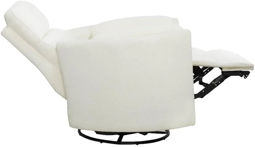 Radius Contemporary Chenille Fabric Power Swivel Glider Recliner with Luxurious Foam, USB Charger, Chaise-Style Footrest, 240-Degree Swivel, in Revel Oyster/White Finish