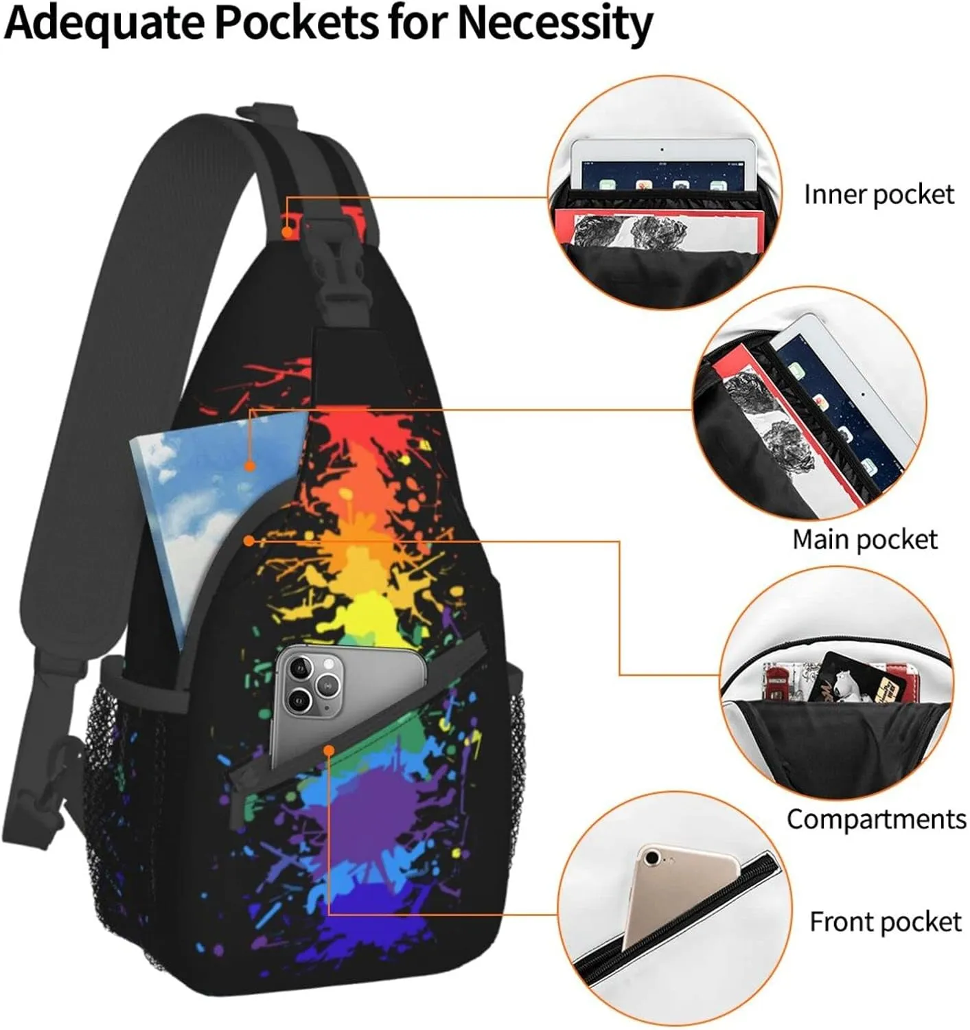 Rainbow LGBT Sling Backpack Multipurpose Chest Bag Hiking Travel Daypack Crossbody Shoulder Bag Outdoor Unisex