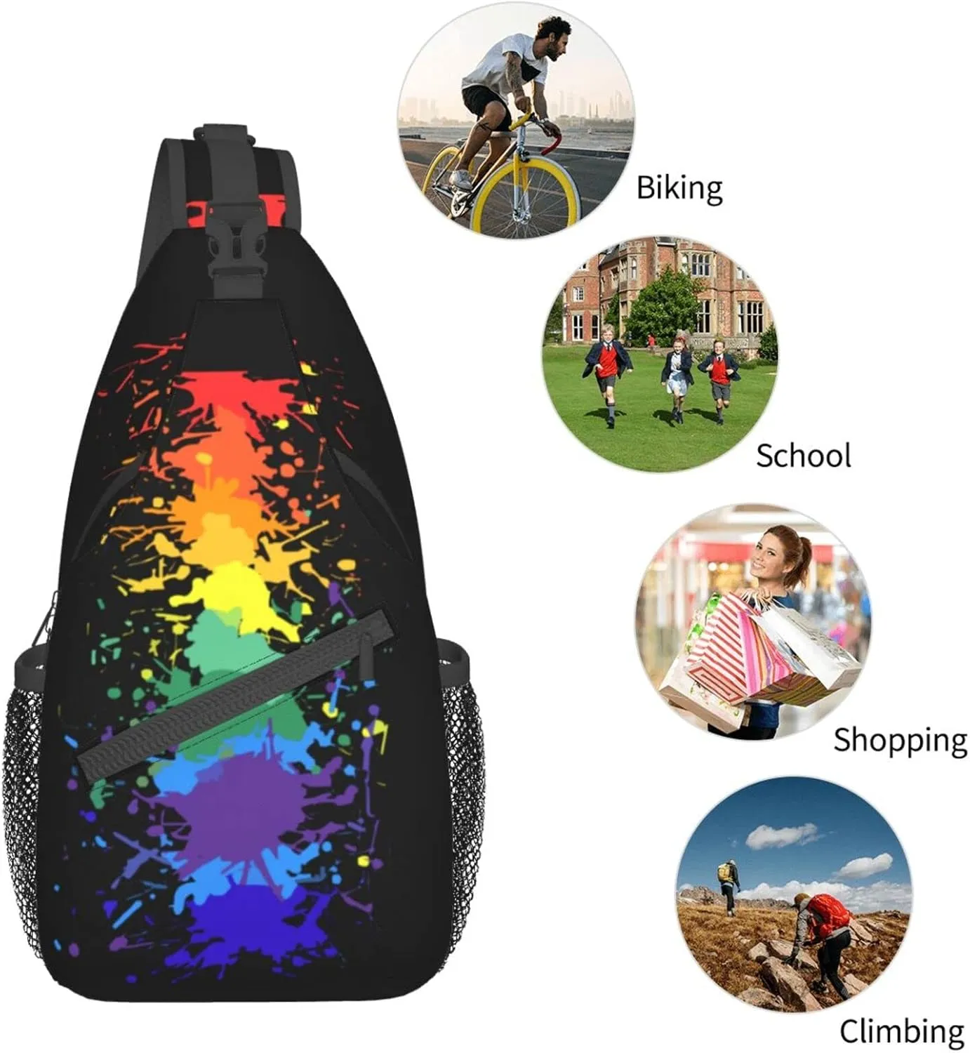 Rainbow LGBT Sling Backpack Multipurpose Chest Bag Hiking Travel Daypack Crossbody Shoulder Bag Outdoor Unisex