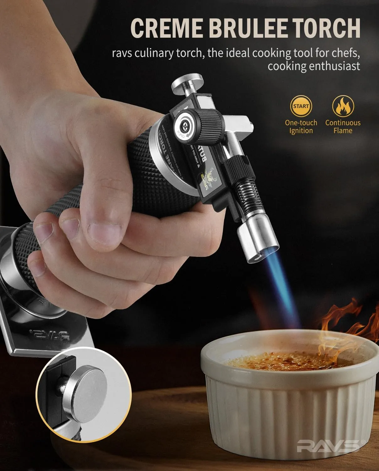 RAVS Butane Torch Lighter, DUAL Flame Mode Kitchen Torch, Refillable Cooking Torch Gun, Creme Brulee Torch Lighter, Blow Torch for Cooking, Welding, Mini Torch Soldering Torch, Butane is Not Included