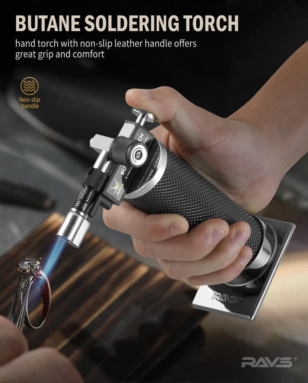 RAVS Butane Torch Lighter, DUAL Flame Mode Kitchen Torch, Refillable Cooking Torch Gun, Creme Brulee Torch Lighter, Blow Torch for Cooking, Welding, Mini Torch Soldering Torch, Butane is Not Included