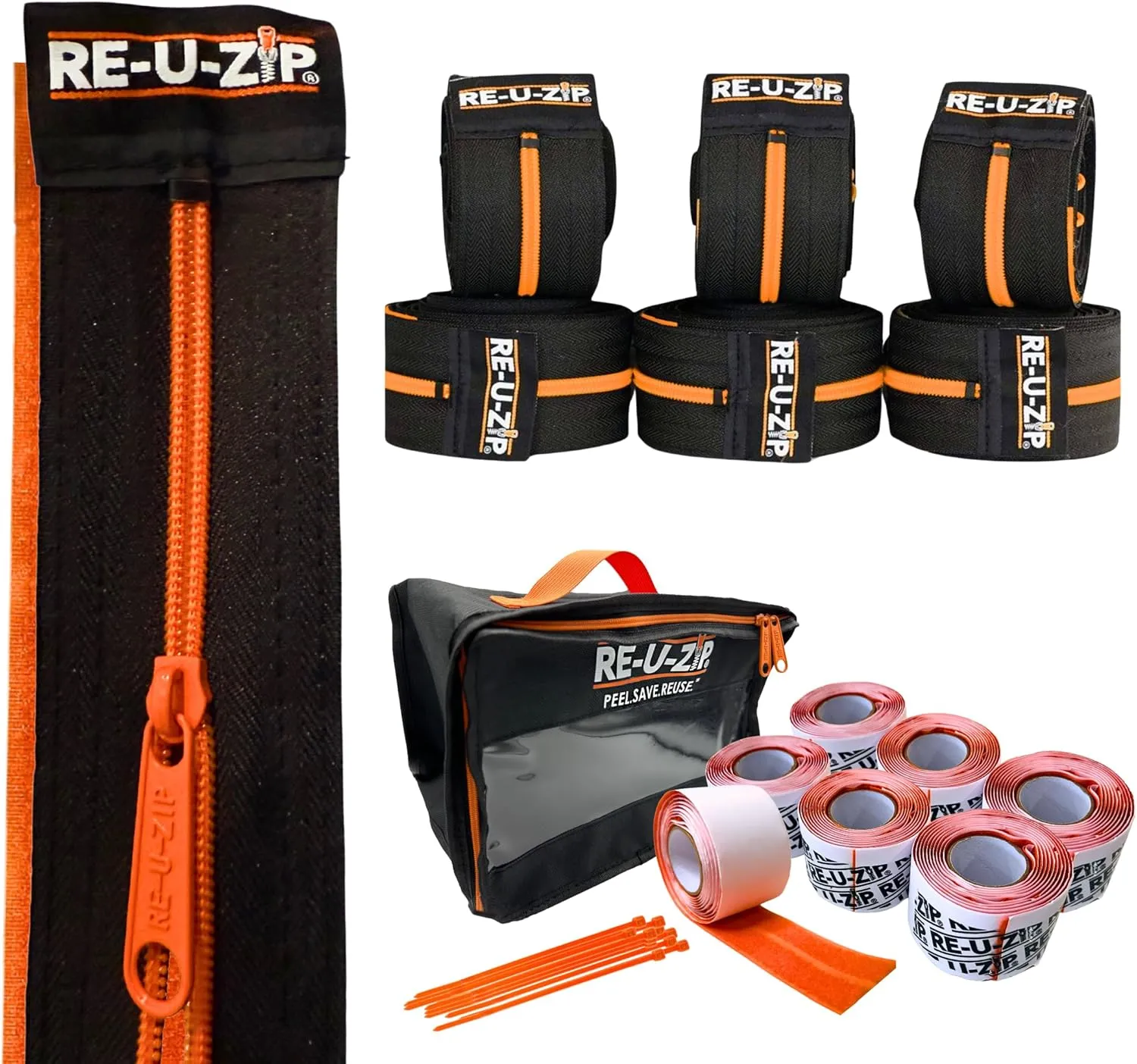 RE-U-ZIP® Heavy-Duty Reusable Dust Barrier Zipper | 6-Pack | Patented Hook & Loop System | Cost-Effective & Reliable | Lockable Safety Feature