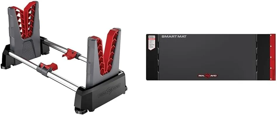 Real Avid Speed Stand | Collapsible Design, Adjustable 10" - 16" Stand for Cleaning & Maintenance & Universal Smart Mat - 43x16”, Large Gun Cleaning Mat With Integrated Red Parts Tray