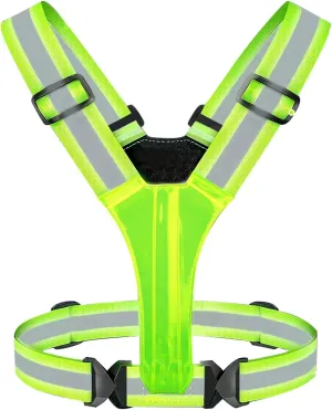 Rechargeable Green LED Vest, Adjustable Kids Children Stripe Reflective Vest Safety Security Running Jogging Biking