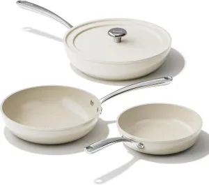 Redchef Nonstick Frying Pans Set, 4-Piece Ceramic Cookware Set, 8" 9.5" 11" Saute Pan Skillet, Non Toxic Pans for Cooking, Pots and Pans, PFAS & PTFE & PFOA Free, Dishwasher & Oven Safe, Beige White