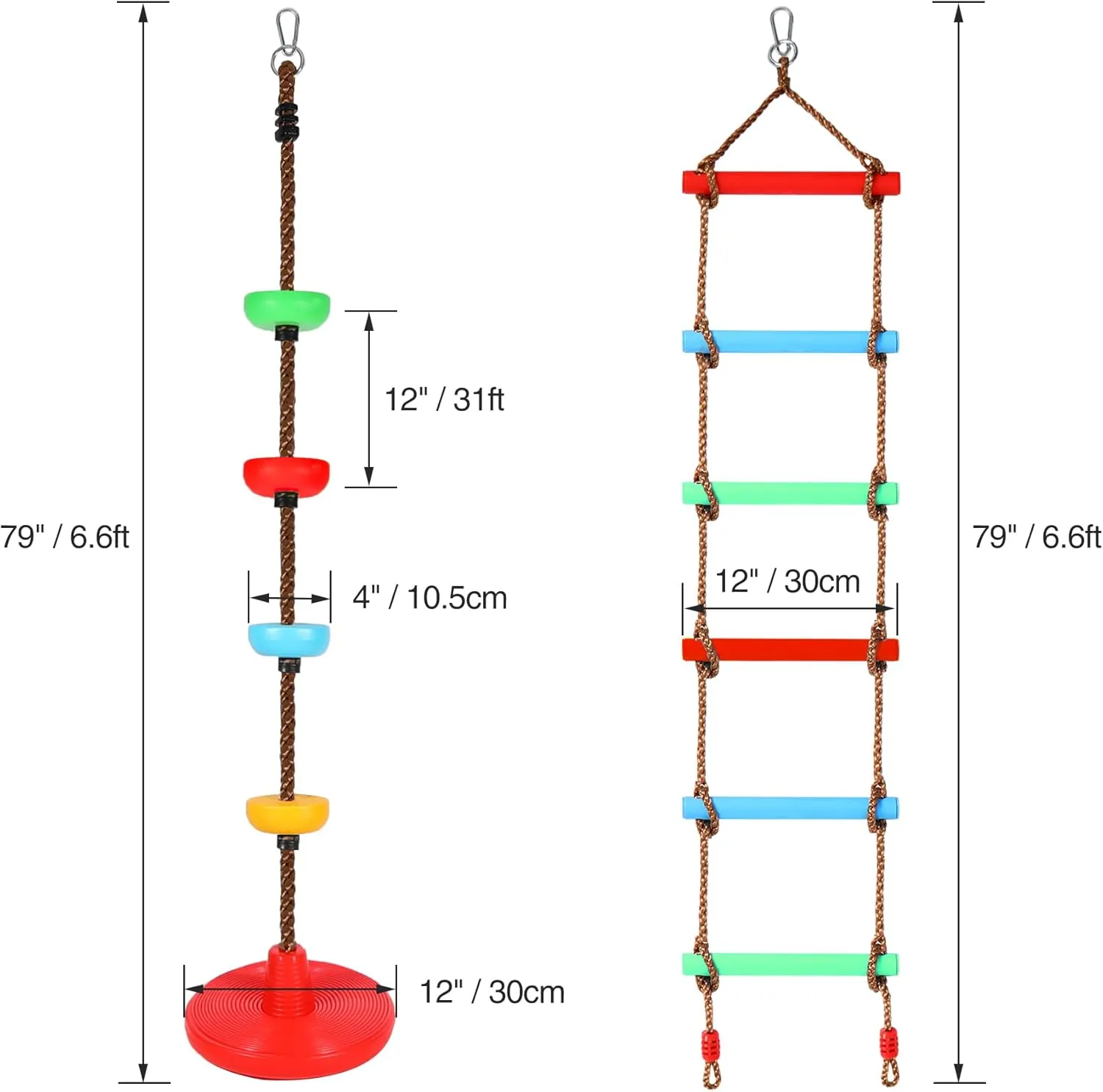 RedSwing Rope Ladder and Disc Swing Seat Combo for Kids, Climbing Ladder for Swing Set, Hanging Rope Ladder with Strap and Snap Hook, Great for Play Set, Outdoor, Tree House, Playground