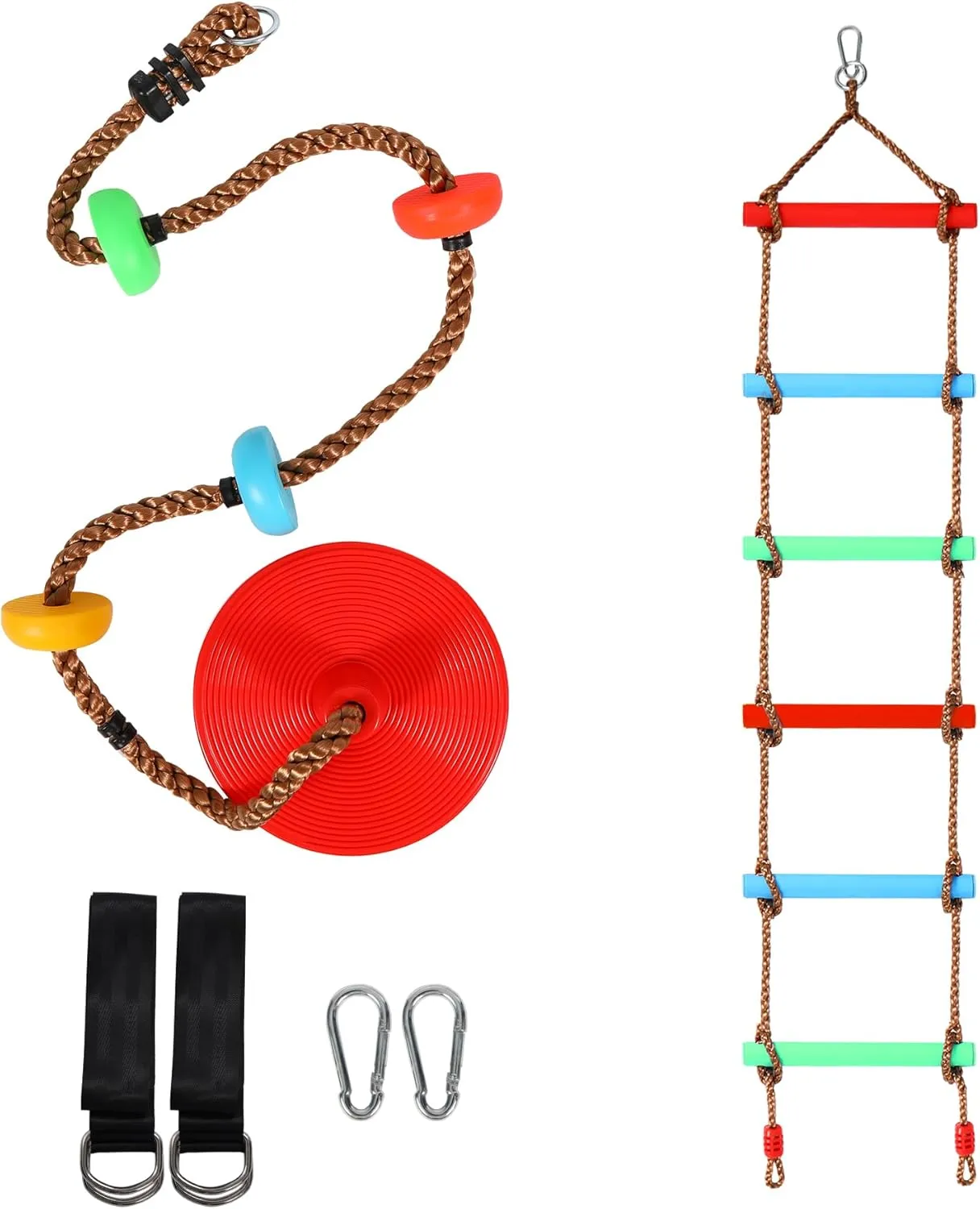 RedSwing Rope Ladder and Disc Swing Seat Combo for Kids, Climbing Ladder for Swing Set, Hanging Rope Ladder with Strap and Snap Hook, Great for Play Set, Outdoor, Tree House, Playground