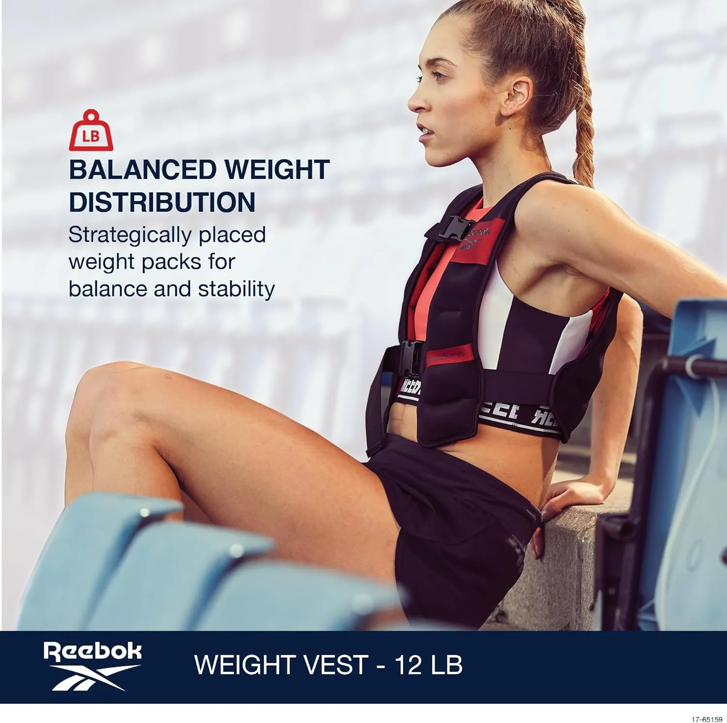Reebok Weighted Vest – Premium Material, Adjustable Fit, Reflective Elements for Full-Body Workouts, Strength Training, and Rehabilitation