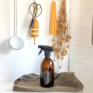 Refillable Amber Glass Bottle with Black Trigger Spray