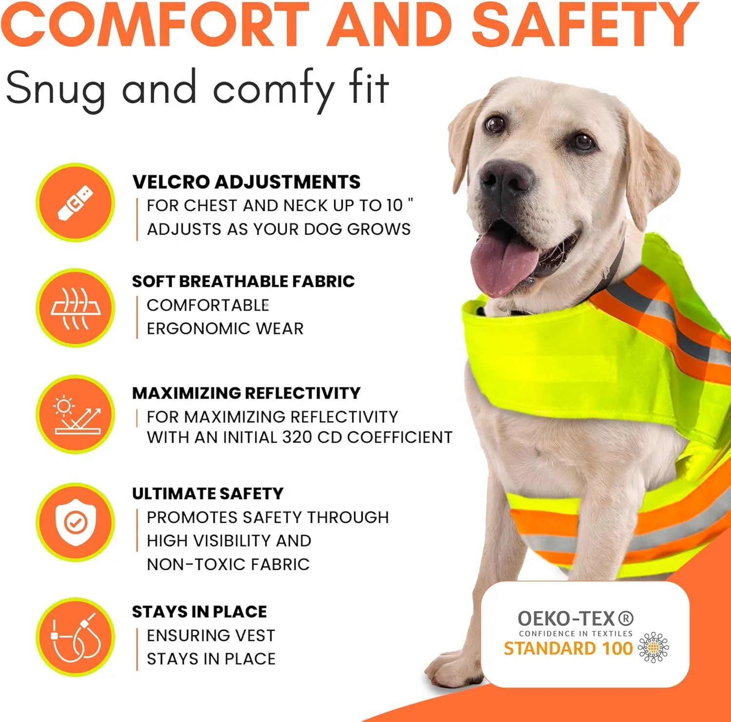 Reflective Dog Vest: Hi-Visibility Safety Gear for Outdoors. Safeguard Your Dog with Easy to wear Adjustable Reflective Vest Jacket (Medium)