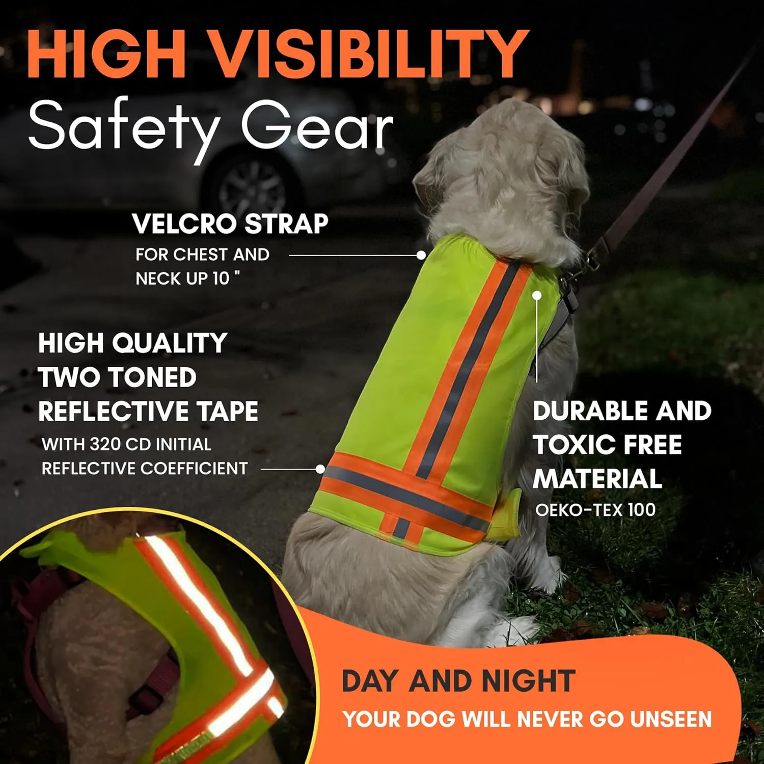 Reflective Dog Vest: Hi-Visibility Safety Gear for Outdoors. Safeguard Your Dog with Easy to wear Adjustable Reflective Vest Jacket (Medium)