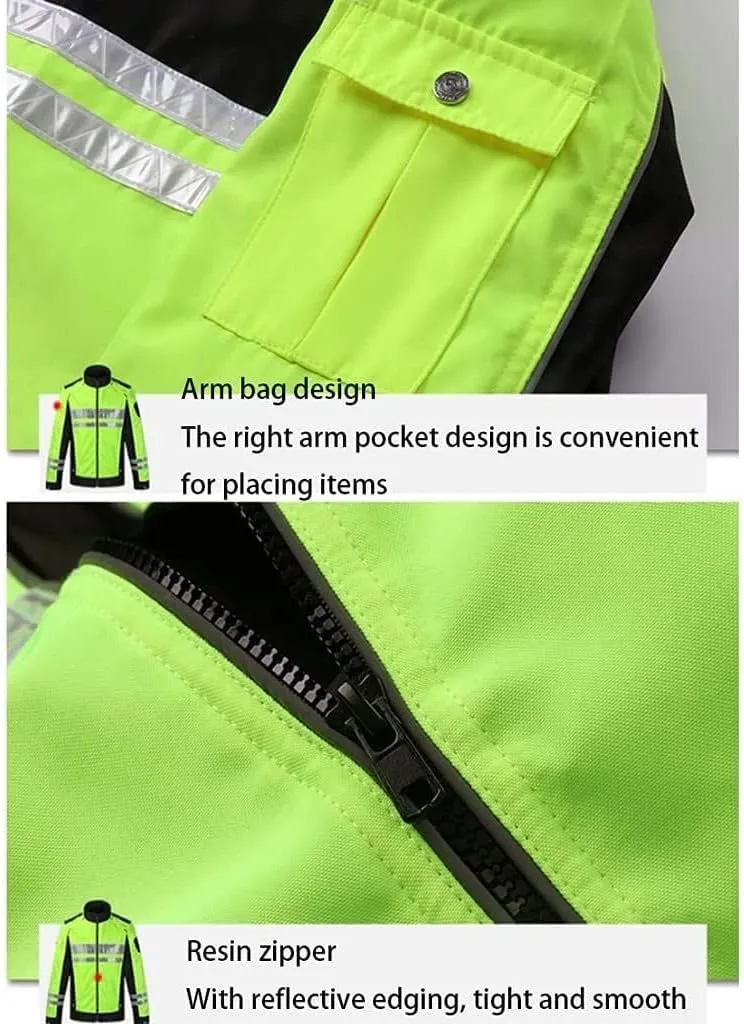 Reflective Gear, Cycling Reflective Suit Cloth Safety Jacket Fluorescent Warm Jacket with Zipper Outdoor Activity