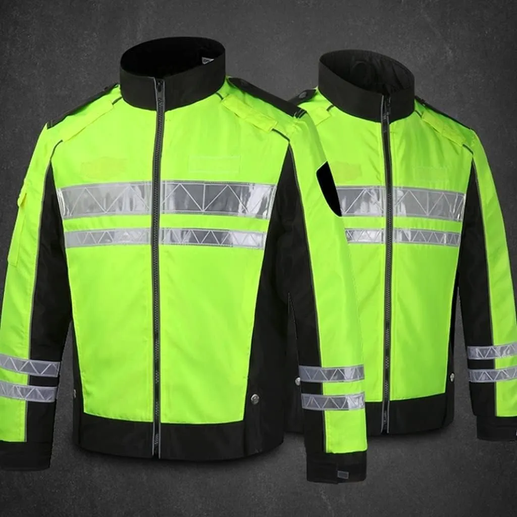 Reflective Gear, Cycling Reflective Suit Cloth Safety Jacket Fluorescent Warm Jacket with Zipper Outdoor Activity